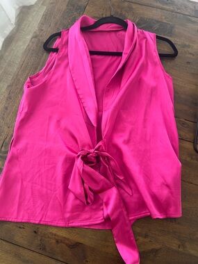 Bright Hot Pink Tie-Front Sleeveless Top